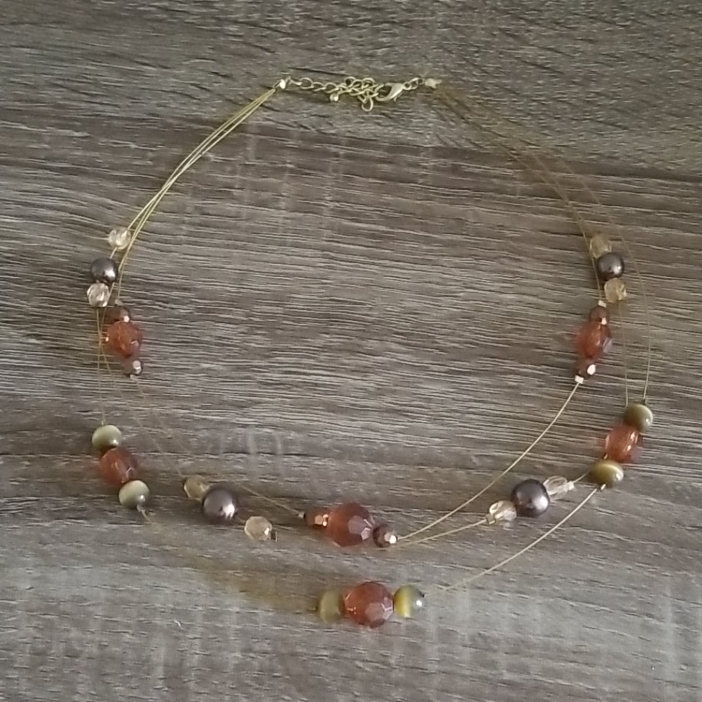 💎3/$12 Beaded gold wire triple strand necklace
